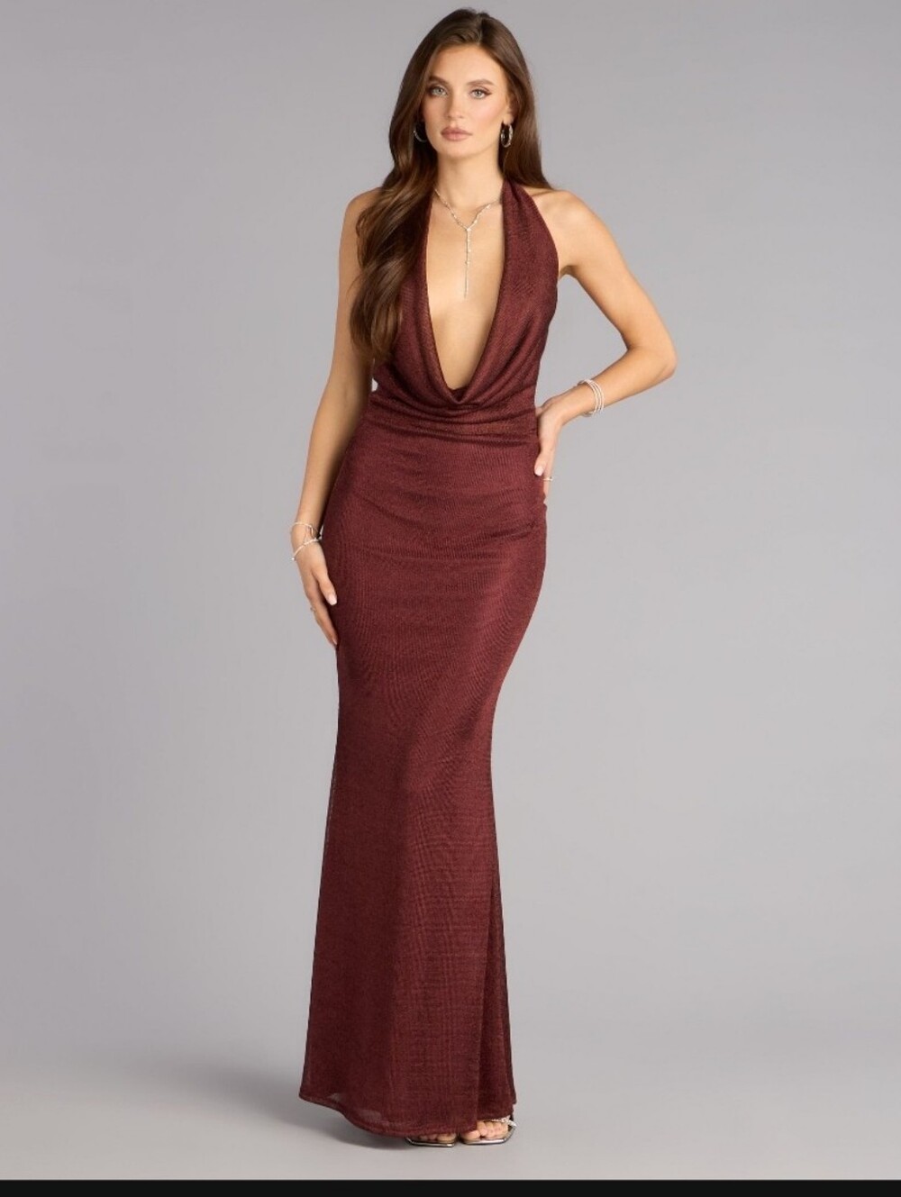 Windsor Deep Sultry Low Plunge Maxi Dress